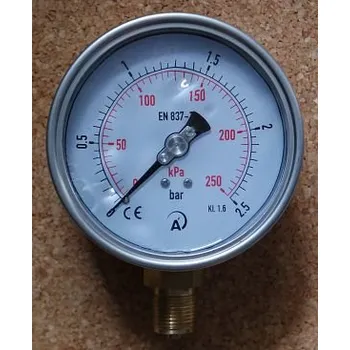 Manometr otřesuvzdorný plněný glycerinem pr.100mm, spodní M20x1,5, rozsah 0-600 kPa