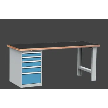 Průmyslová sponka dílenský stůl DPS 2423 s vroubkovanou pogumovanou pracovní deskou, kontejner + doprava zdarma