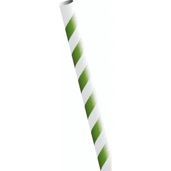Jednorázové nádobí Brčko papírové EKO JUMBO rovné bílo-zelené pruhované 195 x 6 mm/ 400 ks