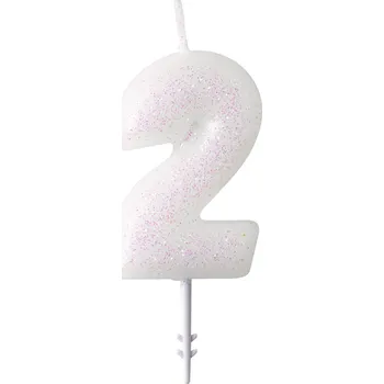 Dortová svíčka Narozeninová svíčka bílá se třpytkami "číslo 2", 4,5 cm