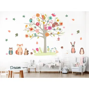 Samolepící dekorace Dětský strom se zvířátky samolepky na zeď arch 72 x 75 cm