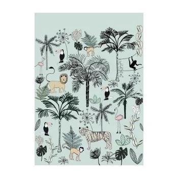 Fototapeta Rasch Dětská fototapeta Bambino XVIII Zvířátka v džungli tyrkysová