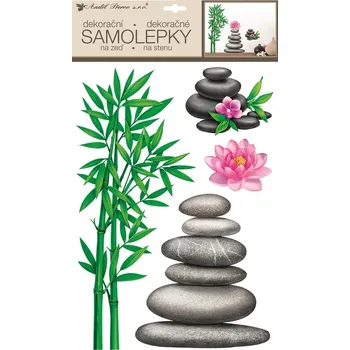 Samolepící dekorace Samolepicí dekorace na stěnu zelený bambus a plastické kameny 10498 / pokojová samolepicí dekorace (30 x 50 cm) Room Decor