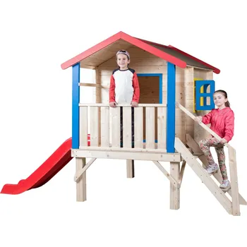 Dětský domeček Woody Zahradní domek s podestou, zábradlím a klouzačkou