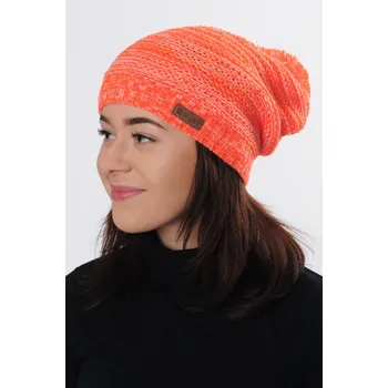 Čepice R-JET Dámská oranžová prodloužená zimní pletená čepice s bambulí