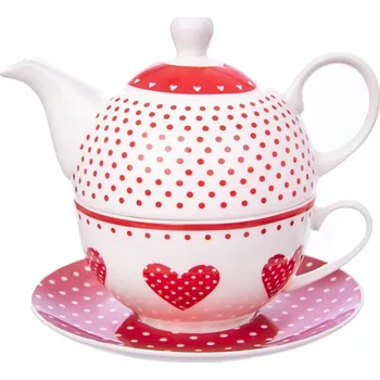Orion Čajová porcelánová souprava 3 ks, puntíky a srdce