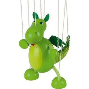 Dřevěná hračka Loutka marioneta - Dinosaurus zelený dřevěný (Goki)