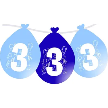 Party dekorace Balonky narozeniny číslo 3, visící 5ks modré balonky.cz b80063