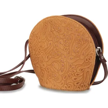 Kabelka Glara Kožená kulatá kabelka s motivem květin 567190