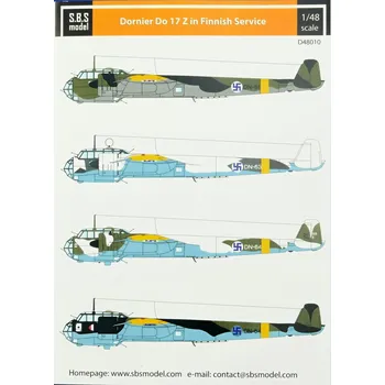 Plastikový model S.B.S model 1/48 Decal Dornier Do-17 Z in Finnish service