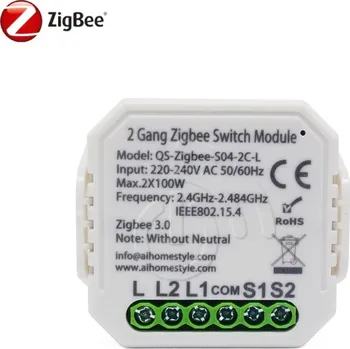 vypínač Mini ZigBee vypínač "bez nuly" - 2CH (Dvoukanálový ZigBee vypínač osvětlení)