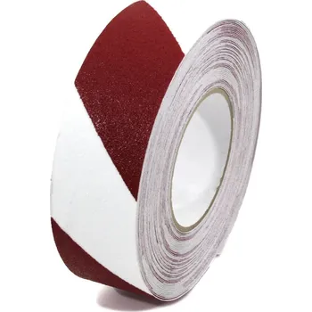 Výstražná páska Bílo-červená korundová protiskluzová páska FLOMA Hazard Standard - 18,3 x 5 cm tloušťka 0,7 mm