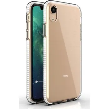 Pouzdro na mobilní telefon Transparentní kryt s barevným rámem z měkkého plastu pro iPhone XR - bílý