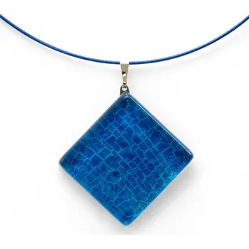 Přívěsek Skleněný přívěsek kosočtvercový modrý metalický ANNA P00681