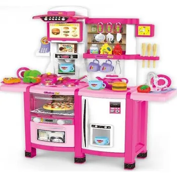Dětská kuchyňka Plastová kuchyňka s baterií na vodu 80 x 100 x 30 cm růžová/bílá