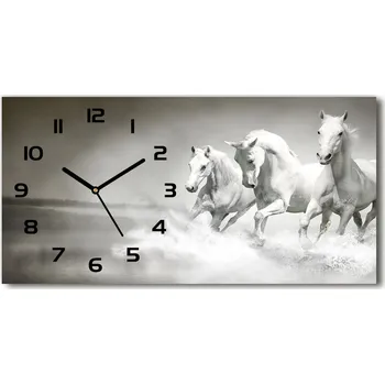 Hodiny Moderní skleněné hodiny na stěnu Bílí koně