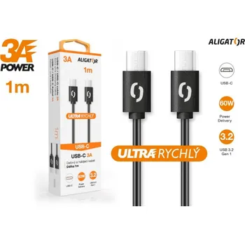Datový kabel Datový kabel ALIGATOR POWER 3A, USB-C/USB-C, černá