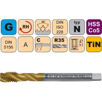 Ruční nářadí NÁSTROJE CZ Strojní závitník /CZZ4062/ pro trubkový závit se šroubovitou drážkou CZZ Závit: G1/8"-A