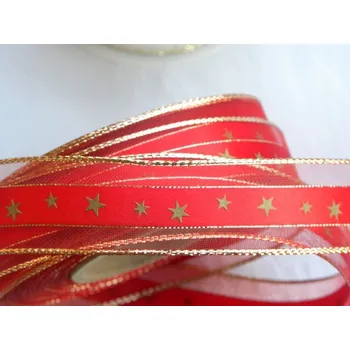 Stuha stuha 117 s hvězdami červená 25mm