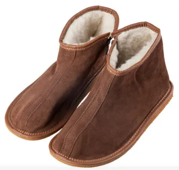 dámské pantofle Vlnka Manufacture Kotníkové kožené papuče s ovčí vlnou