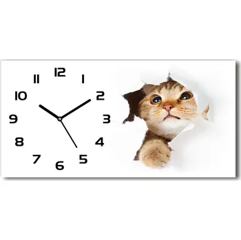 Hodiny Skleněné hodiny na stěnu tiché Kočka v díře