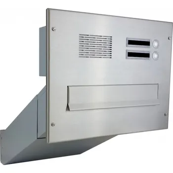 Poštovní schránka 1x poštovní schránka D-042 k zazdění do sloupku + čelní deska s 2x zvonkem a HM ABB - NEREZ / šedá