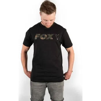 Rybářské oblečení TRIKO FOX BLACK/CAMO CHEST PRINT T-SHIRT Velikost: S