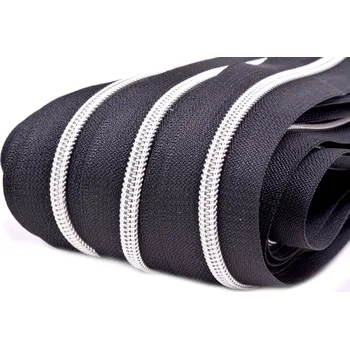 Zip spirálový No 5 stříbrný metráž, barva Černá/stř.zuby