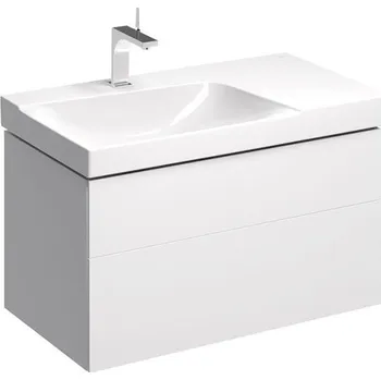 Koupelnový nábytek Geberit Xeno2 skříňka pod umyvadlo s odkládací plochou, se dvěma zásuvkami 88x46,2x53 cm, výřez vlevo, lakovaná s vysokým leskem, bílá (500.515.01.1)