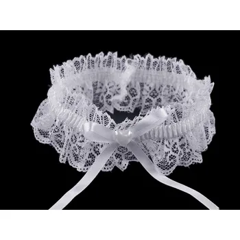 Podvazkový pás Svatební podvazek krajkový se srdcem, barva 1 bílá