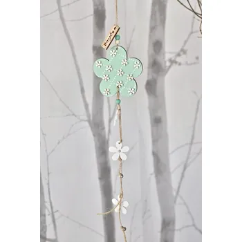 Zahradní dekorace Dřevěná květinka s/3, tyrkysová (118759 015 BND-0062-19 květ s/3 závěs)