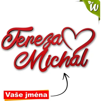 Wood engraved 2 dřevěná jména na míru se srdcem