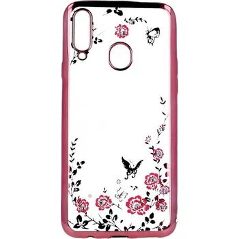 Pouzdro na mobilní telefon Kryt Samsung A20s silikon růžový s růžovými květy (obal neboli pouzdro na Samsung A20s)