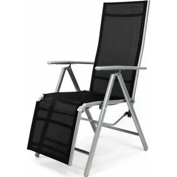 Zahradní lehátko Polohovací zahradní lehátko / křeslo 2v1, kov / umělá textilie, šedá / černá