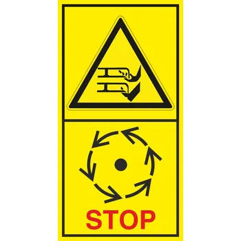 Nebezpečí useknutí prstů rotující čepelí - Vyčkej před manipulaci nebo otevřením až do úplného zastavení pohybujících se částí samolepící vinylová fólie 85 x 45 mm