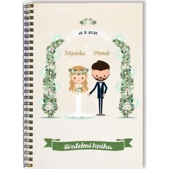 Svatební dekorace Svatební kniha kreslený pár pod branou - A5