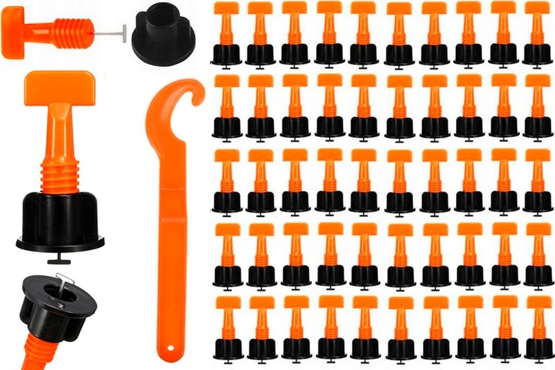 Vyrovnávací systém dlaždic - 45 ks spon + klíč pro rovnou pokládku obkladů a dlažby