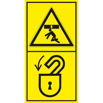 Nebezpečí stlačení shora - Zajisti nebezpečný prostor před začátkem prací samolepící vinylová fólie 85 x 45 mm