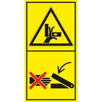 Nebezpečí rozdrcení ruky - Nesahej za chodu do prostoru stroje samolepící vinylová fólie 168 x 88 mm