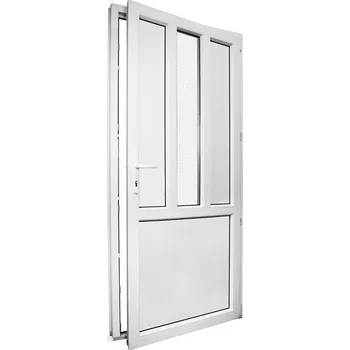 Vchodové dveře Plastové vedlejší vchodové dveře 98x208 cm (980x2080 mm) | Bílé | Pravé | Dělené D4 | Pro otvor 100x210 cm (1000x2100 mm) | Dveře do garáže | 6 komor | 80 mm