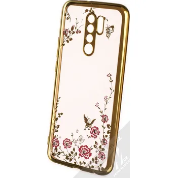 Pouzdro na mobilní telefon 1Mcz Diamond Flower TPU ochranný kryt pro Xiaomi Redmi 9 zlatá (gold)