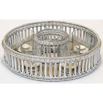 Lucerna Bílý ratanový svícen na 5 svíček, 40 cm, VAN DER LEEDEN 1915