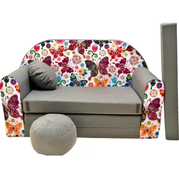 Pohovka Dětská pohovka MOTÝLCI - šedá