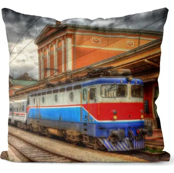 Dekorativní polštářek Polštář Vlak ve stanici (Velikost: 40 x 40 cm)
