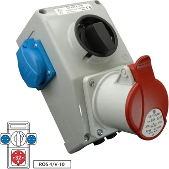 Rozvaděč Minizásuvková rozvodnice ROS 4/V-10 s vypínačem 1x3253+2x230V, IP44 (SEZ ROS 4/V-10)