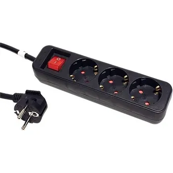 Prodlužovací kabel ROLINE Vícenásobná zásuvka 230V/16A, 3x zásuvka DE, CEE 7/7(M) - 3x 7/3(F), vypínač, černá, 1,5m - 19.07.1068