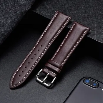 Příslušenství k chytrým hodinkám eses Řemínek z pravé kůže pro chytré hodinky 20mm Barva: tmavě hnědá s bílým prošíváním