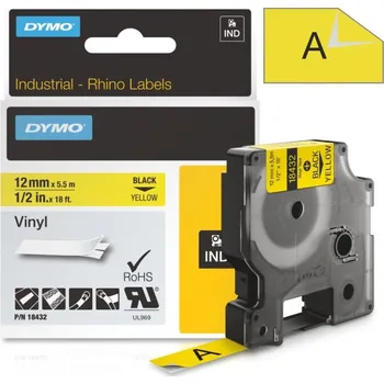 Pásek do tiskárny Páska Dymo Rhino vinyl, 12mm (18432) žlutá, černý tisk, 5,5m