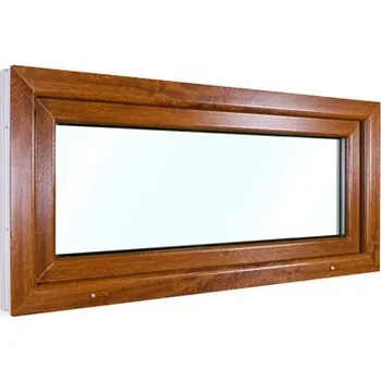 Okno Plastové okno 120x55 cm (1200x550 mm) | Sklepní okno | Okno do garáže | Bílé zevnitř | Zlatý dub zvenku | Sklopné | Ventilačka | 6 komor | 80 mm