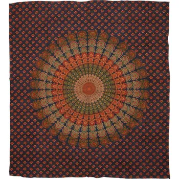 Přehoz na lůžko BOB Batik indický přehoz na postel Peacock Mandala oranžovo modrý 220 x 200 cm bavlna.